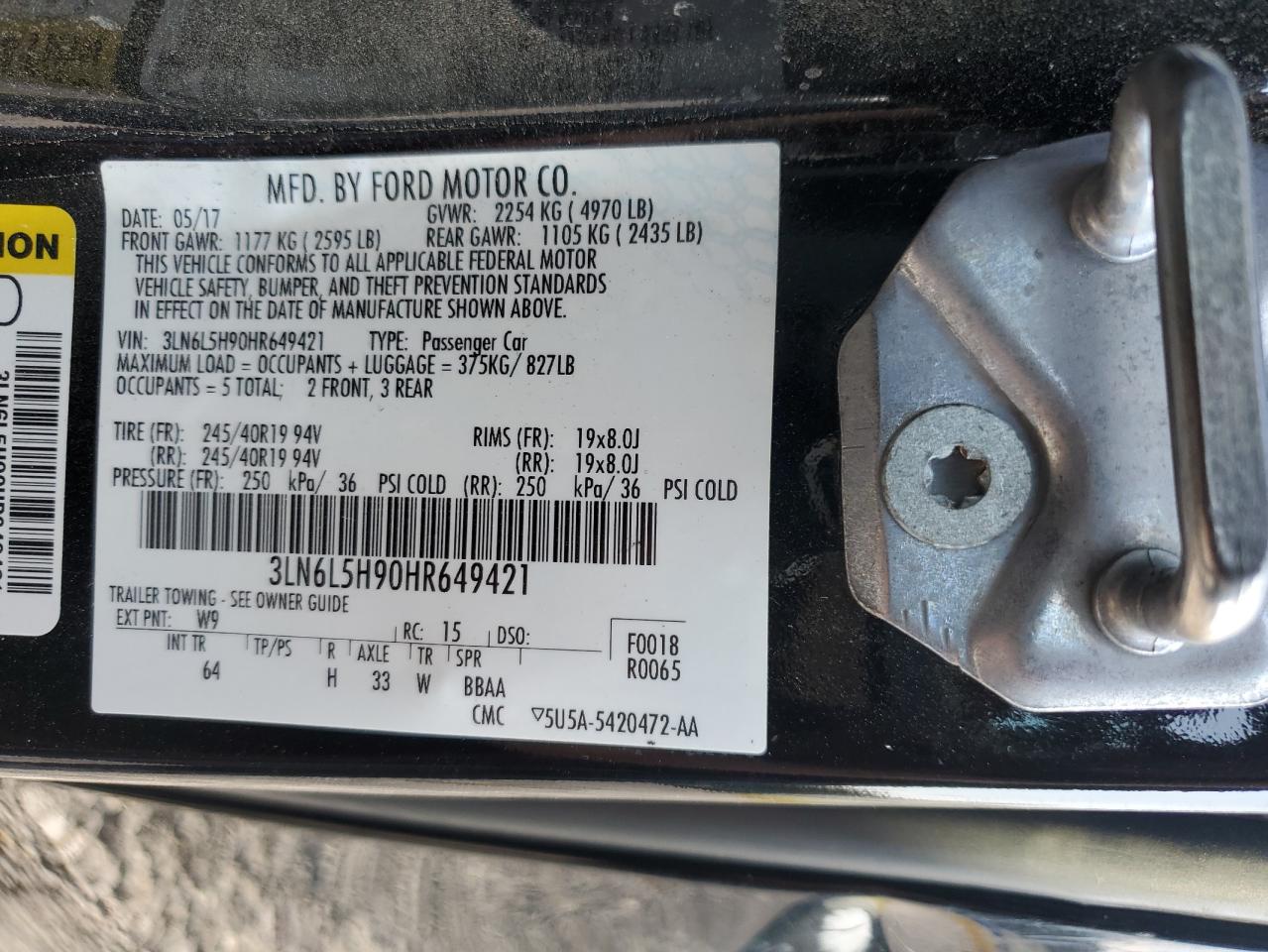 2017 Lincoln Mkz Black Label VIN: 3LN6L5H90HR649421 Lot: 71924715