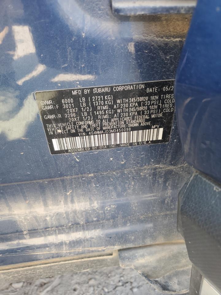 2021 Subaru Ascent Limited VIN: 4S4WMAJD3M3450098 Lot: 72056575