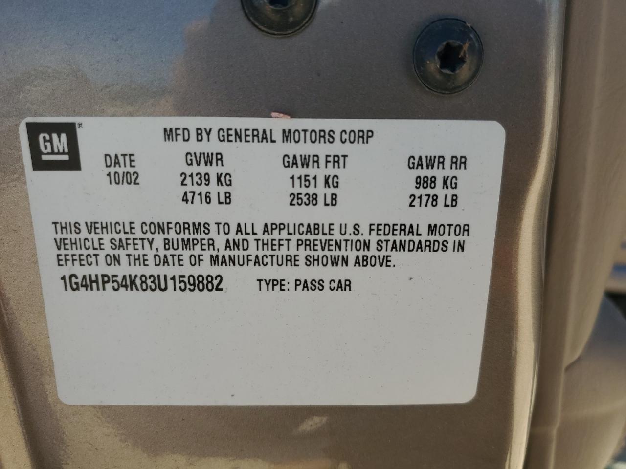 2003 Buick Lesabre Custom VIN: 1G4HP54K83U159882 Lot: 80205765