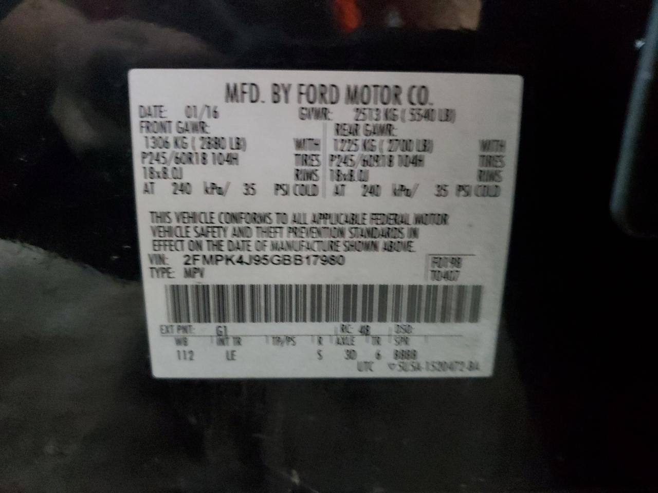 2016 Ford Edge Sel VIN: 2FMPK4J95GBB17980 Lot: 71623855