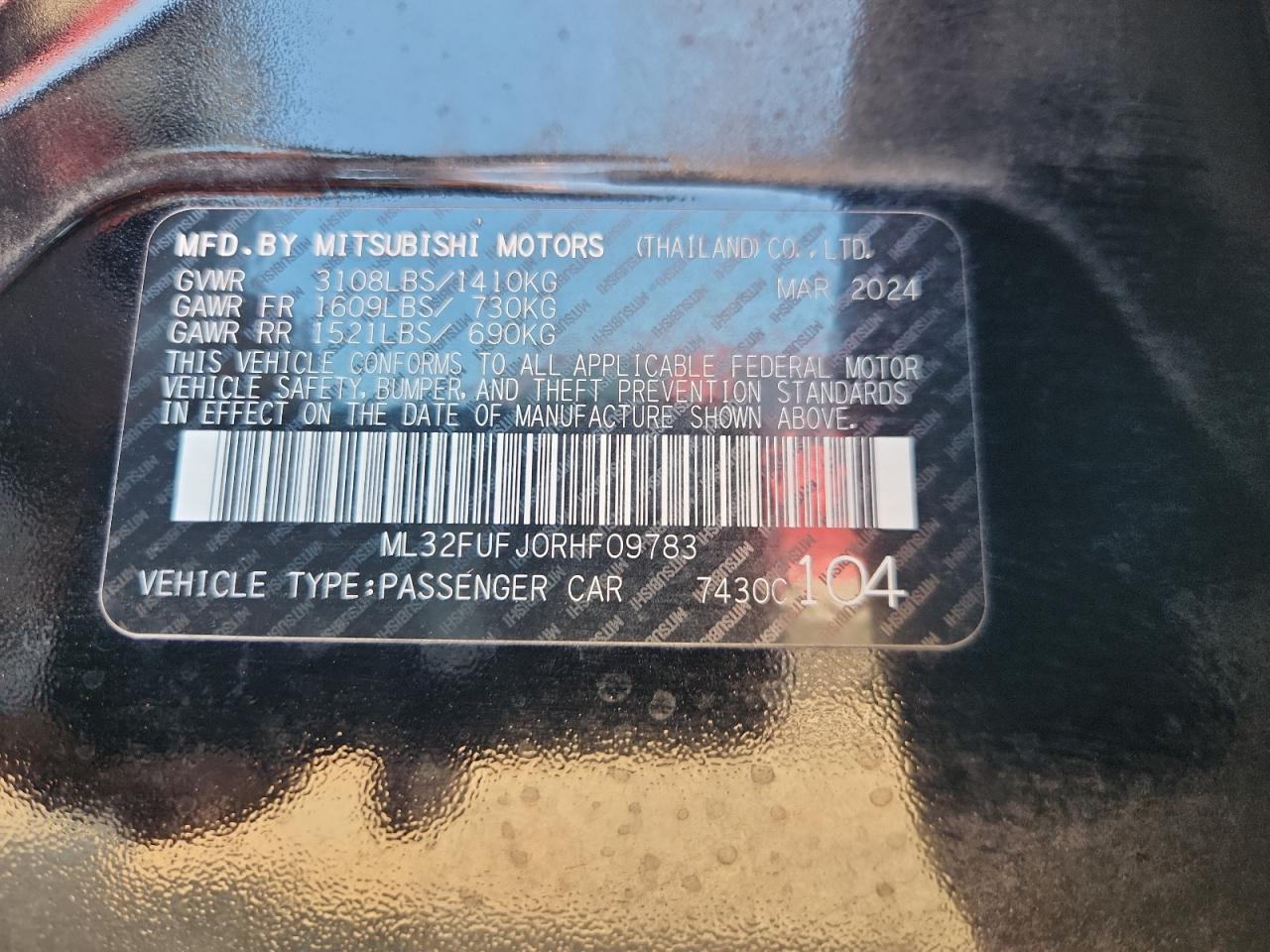 2024 Mitsubishi Mirage G4 Es VIN: ML32FUFJ0RHF09783 Lot: 81130055