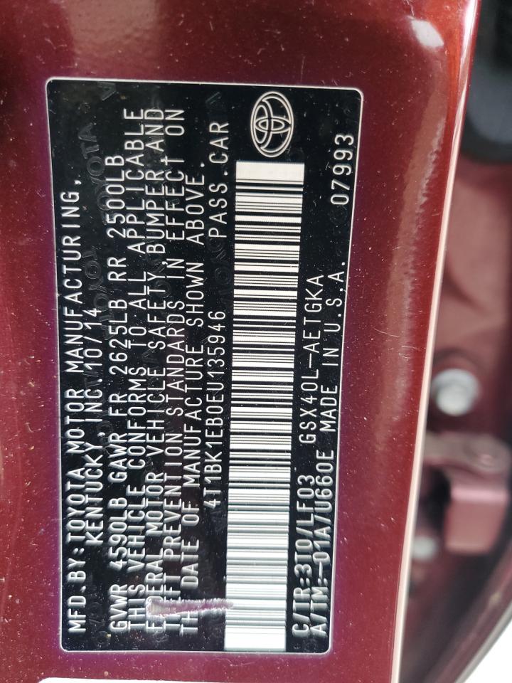 2014 Toyota Avalon Base VIN: 4T1BK1EB0EU135946 Lot: 82160505