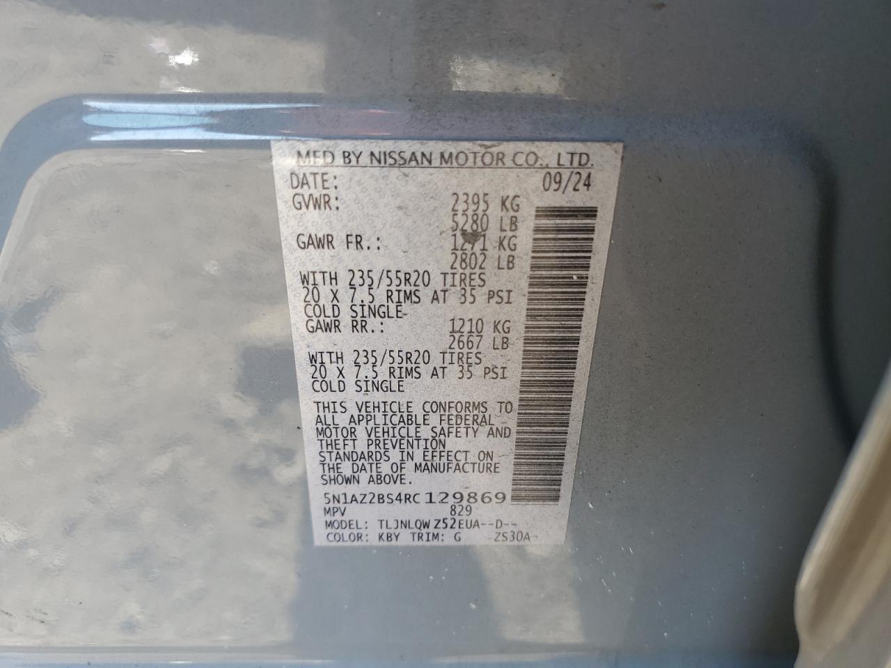 2024 Nissan Murano Sv VIN: 5N1AZ2BS4RC129869 Lot: 71849845