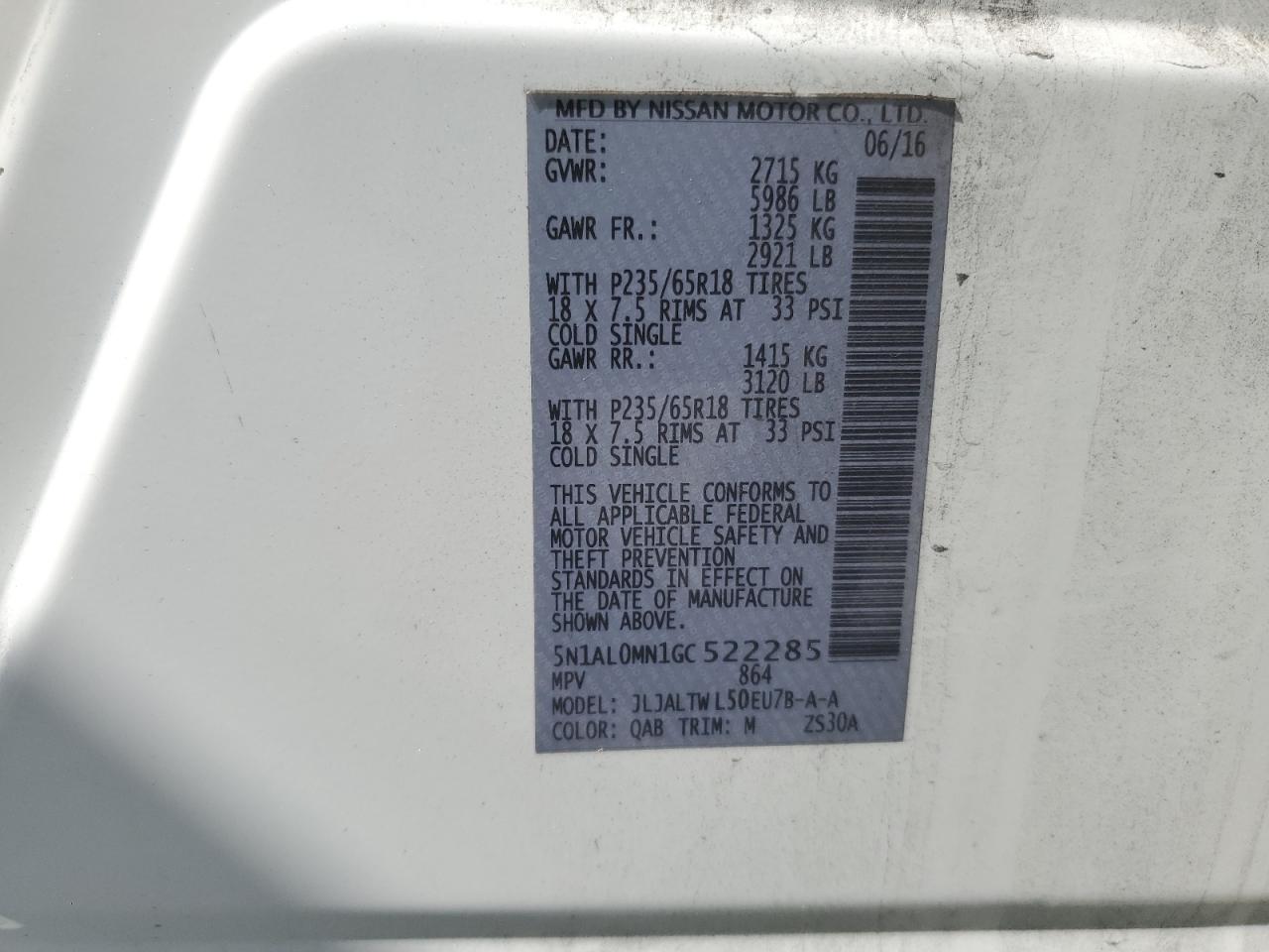 2016 Infiniti Qx60 VIN: 5N1AL0MN1GC522285 Lot: 83987585