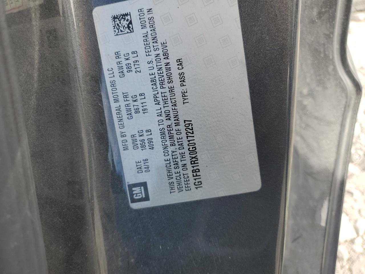 2016 Chevrolet Camaro Lt VIN: 1G1FB1RX0G0172297 Lot: 71276545