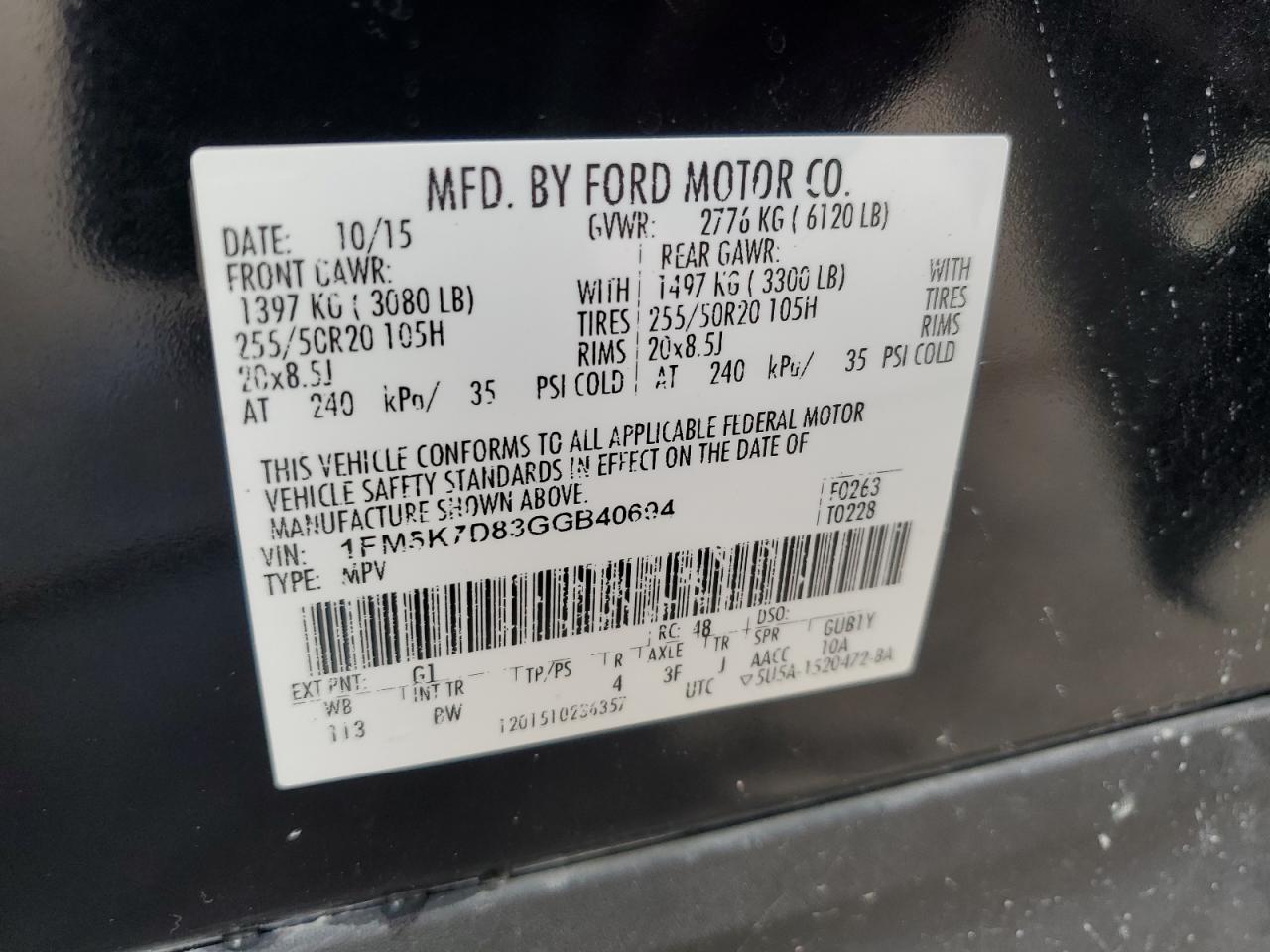 2016 Ford Explorer Xlt VIN: 1FM5K7D83GGB40694 Lot: 82139765