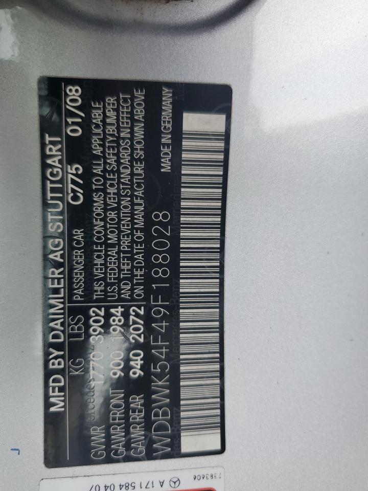 2009 Mercedes-Benz Slk 300 VIN: WDBWK54F49F188028 Lot: 80611375