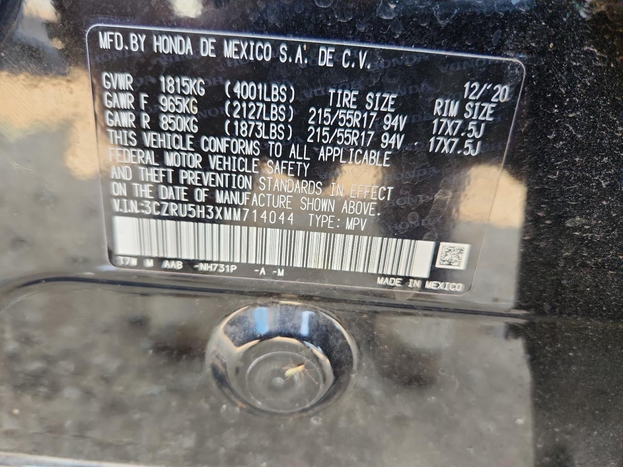 2021 Honda Hr-V Lx VIN: 3CZRU5H3XMM714044 Lot: 80326105