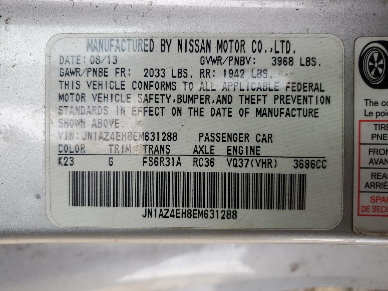 2014 Nissan 370Z Base VIN: JN1AZ4EH8EM631288 Lot: 83757525