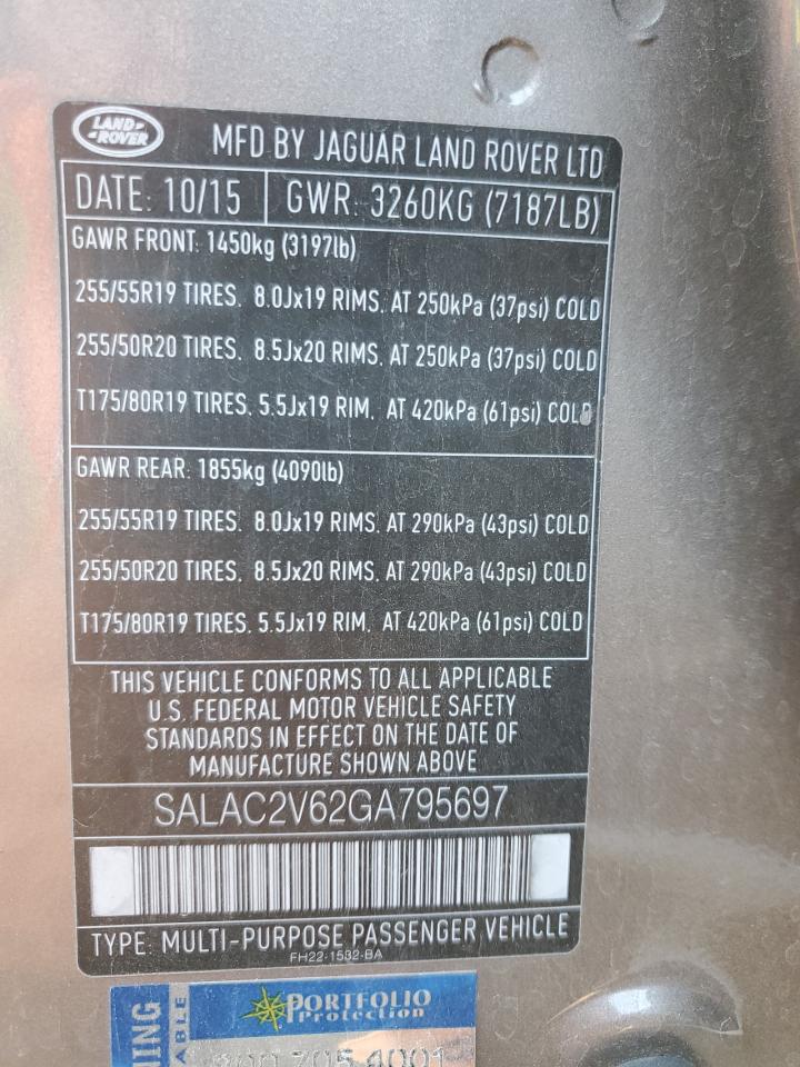 2016 Land Rover Lr4 VIN: SALAC2V62GA795697 Lot: 68957445