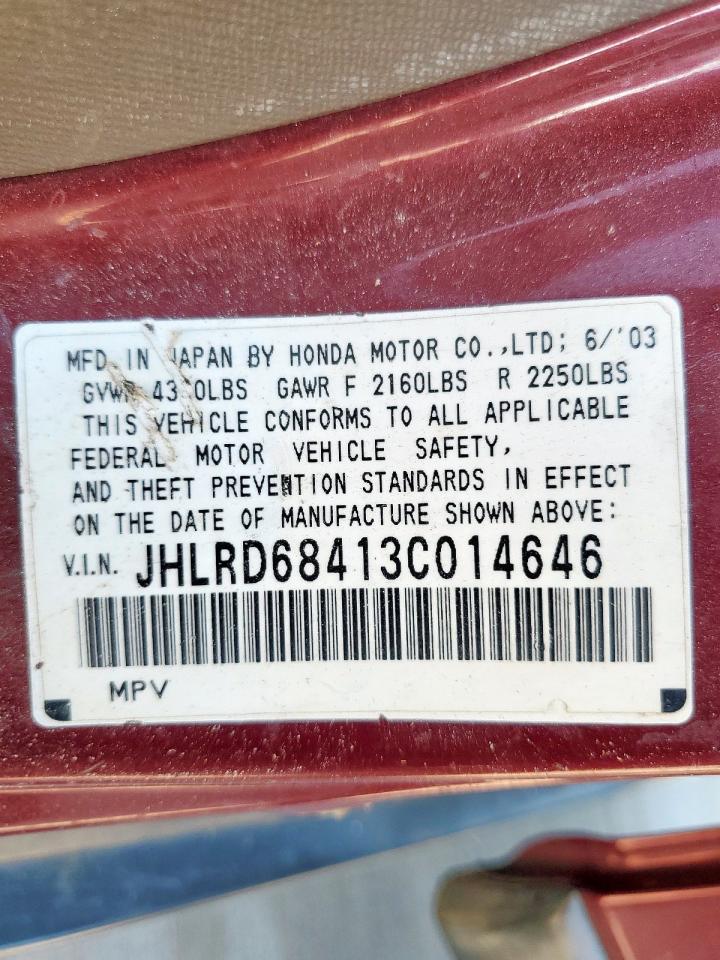 2003 Honda Cr-V Lx VIN: JHLRD68413C014646 Lot: 80719025