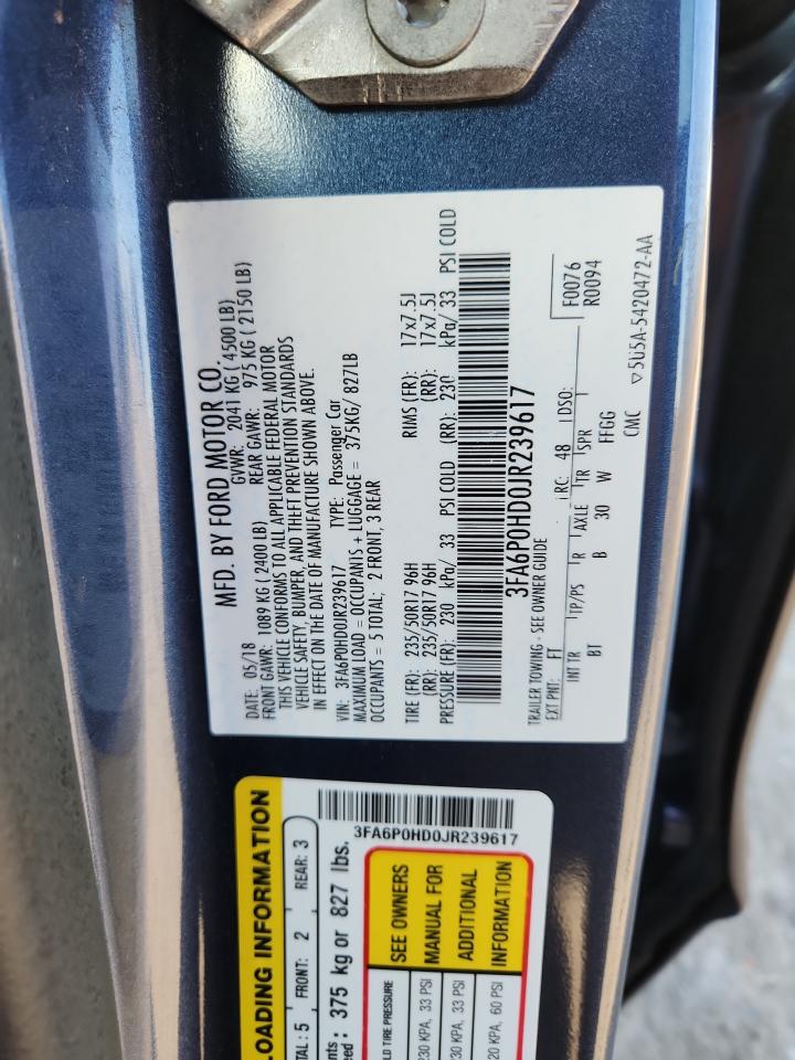 2018 Ford Fusion Se VIN: 3FA6P0HD0JR239617 Lot: 83874975