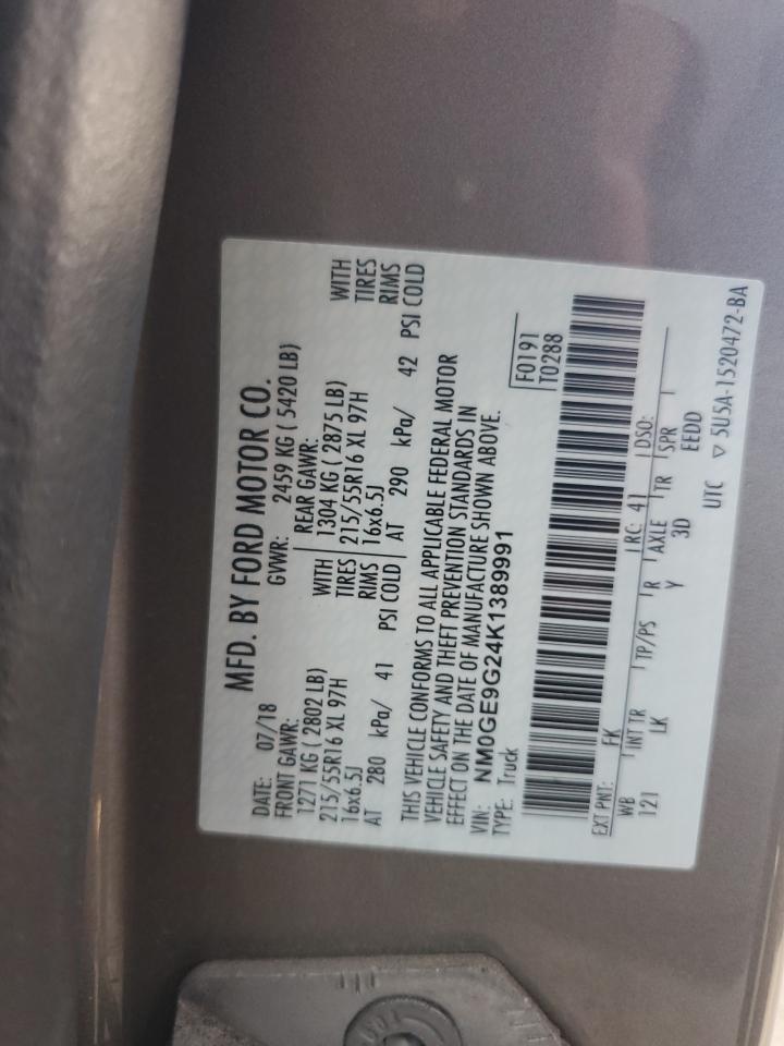 2019 Ford Transit Connect Titanium VIN: NM0GE9G24K1389991 Lot: 71963615