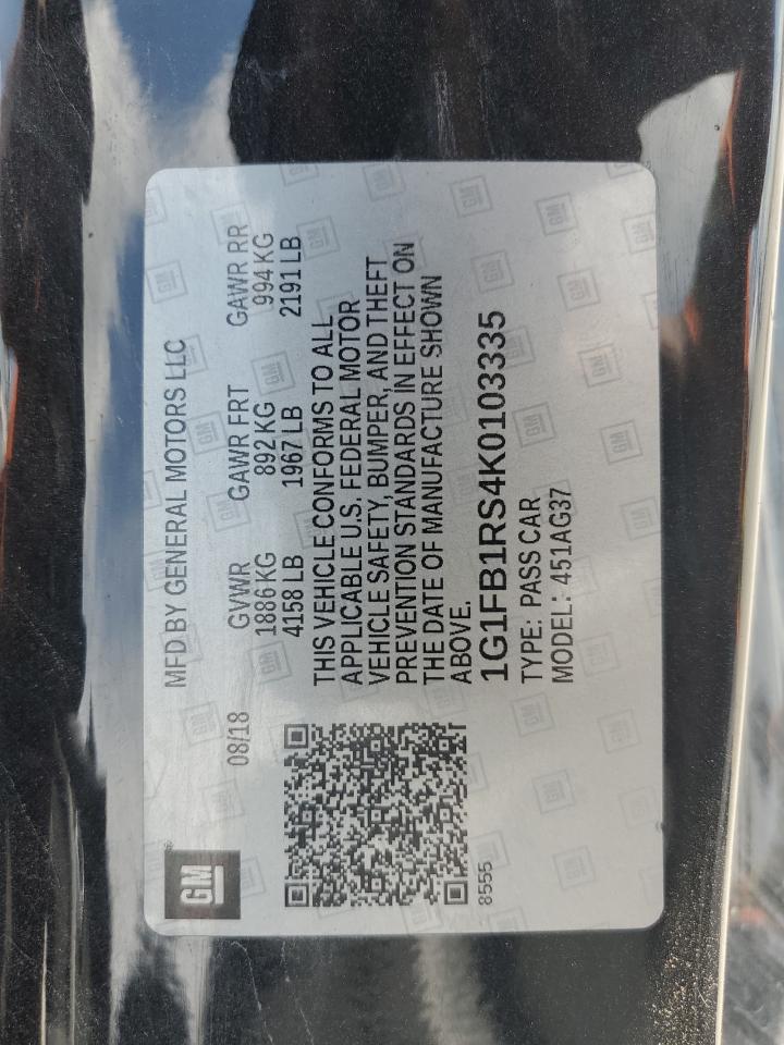 2019 Chevrolet Camaro Ls VIN: 1G1FB1RS4K0103335 Lot: 71220205