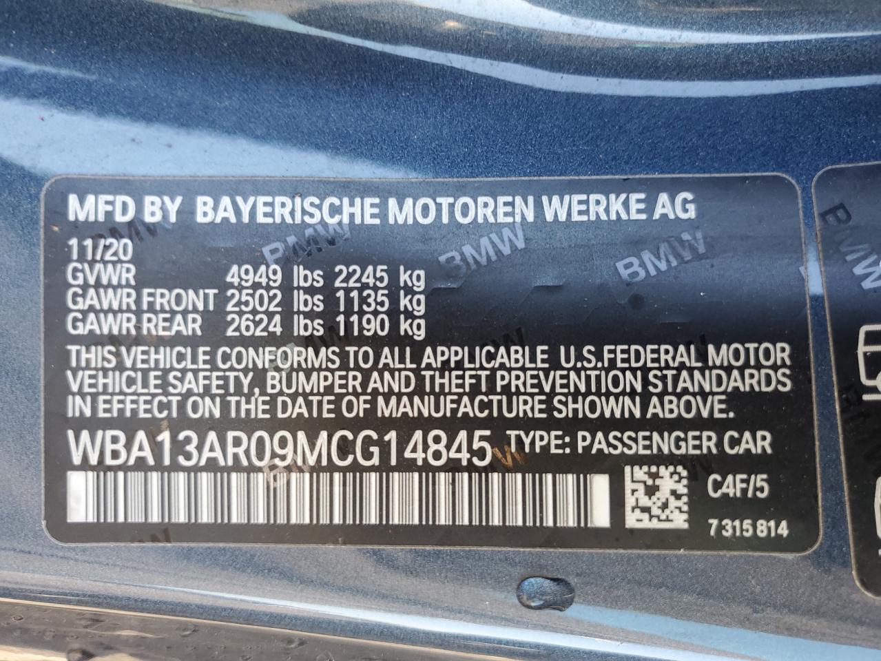 2021 BMW M440Xi VIN: WBA13AR09MCG14845 Lot: 81264015