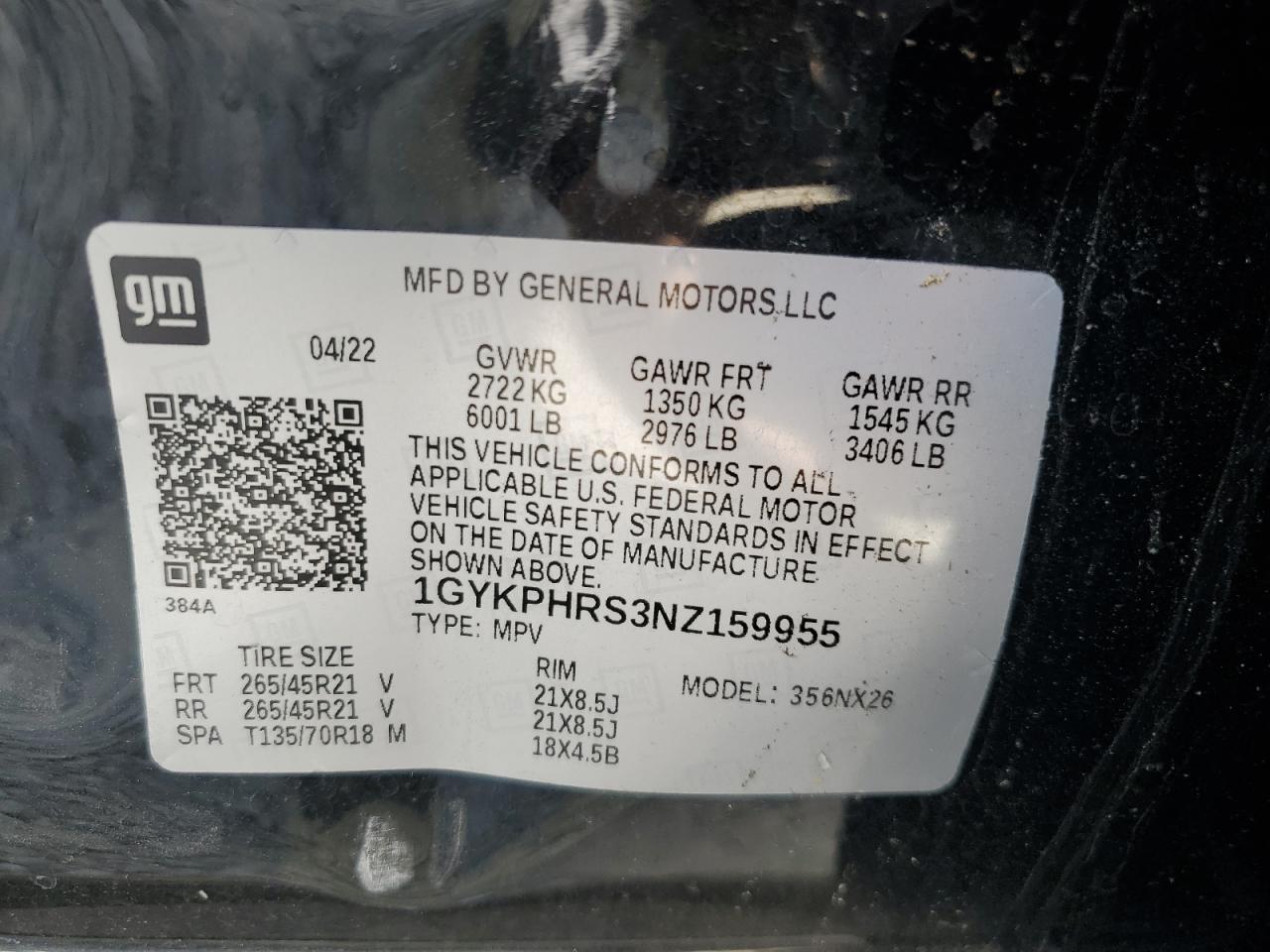 2022 Cadillac Xt6 Sport Platinum VIN: 1GYKPHRS3NZ159955 Lot: 72017315