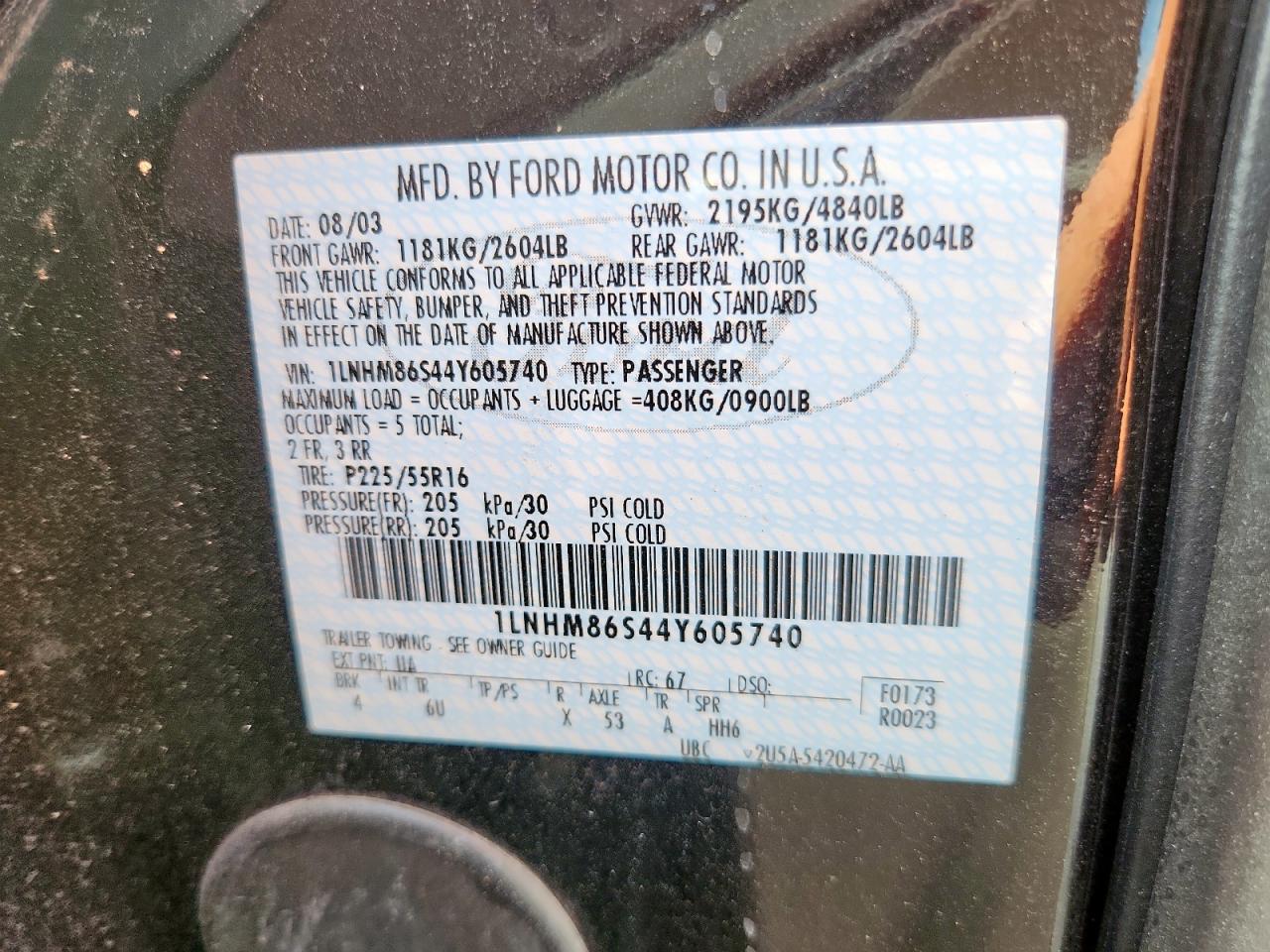 2004 Lincoln Ls VIN: 1LNHM86S44Y605740 Lot: 81584375