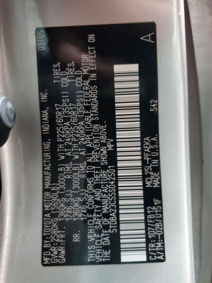 2005 Toyota Sienna Le VIN: 5TDBA23C55S042501 Lot: 71744035