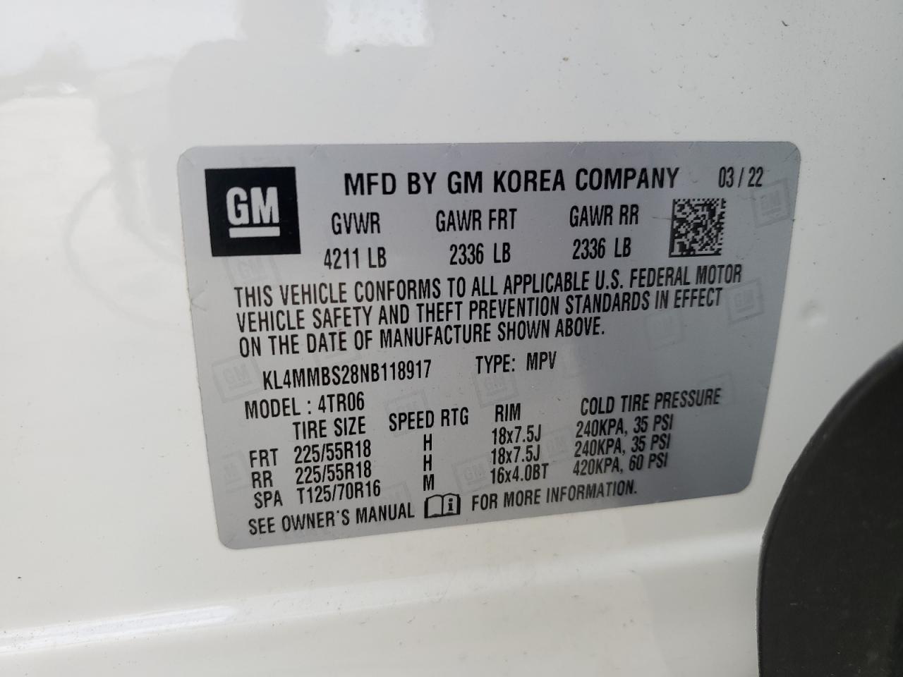 2022 Buick Encore Gx Preferred VIN: KL4MMBS28NB118917 Lot: 71823595