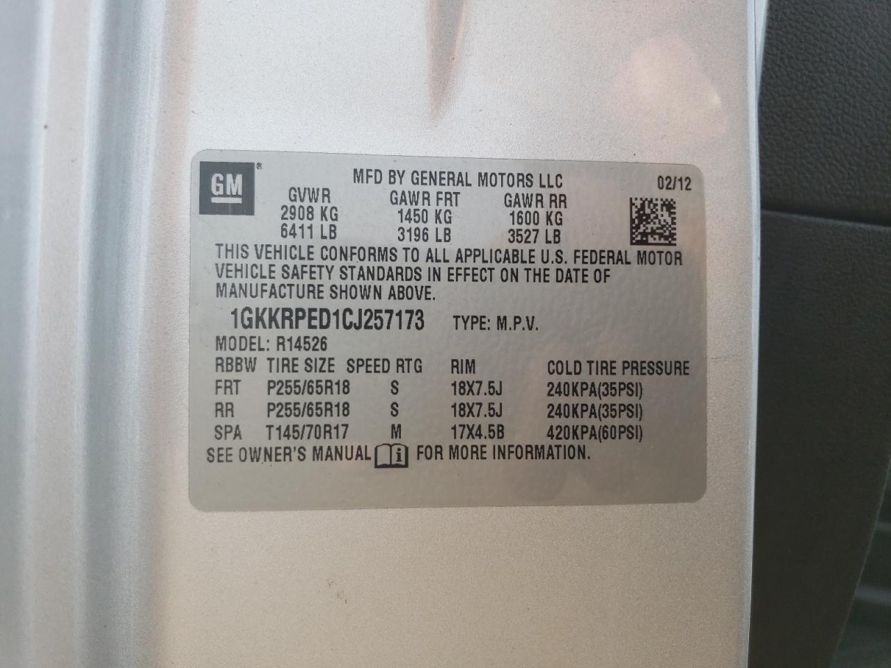 2012 GMC Acadia Sle VIN: 1GKKRPED1CJ257173 Lot: 81623735