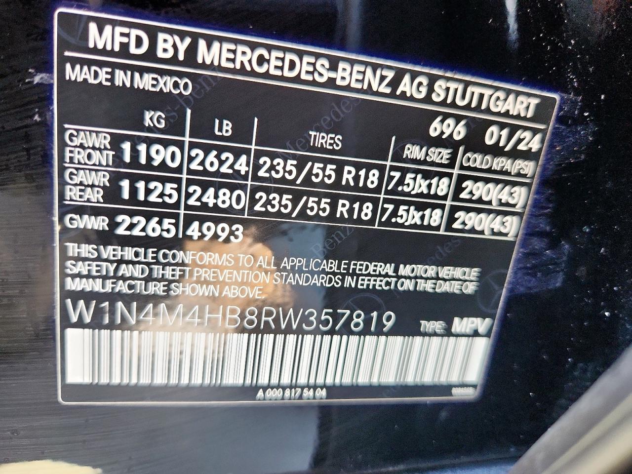 2024 Mercedes-Benz Glb 250 4Matic VIN: W1N4M4HB8RW357819 Lot: 71120615