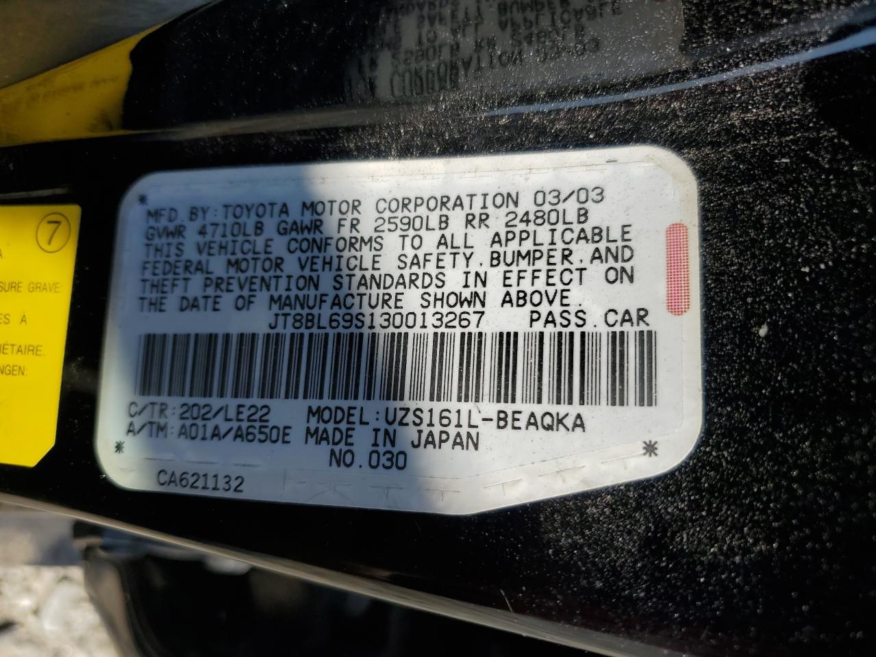 2003 Lexus Gs 430 VIN: JT8BL69S130013267 Lot: 80265025