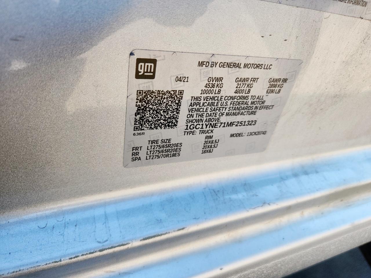 2021 Chevrolet Silverado 2500Hd 4Wd Standard Bed Lt VIN: 1GC1YNE71MF251323 Lot: 43405669