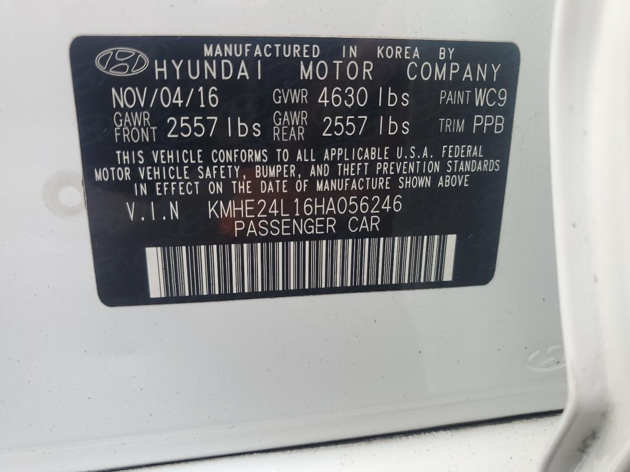 2017 Hyundai Sonata Hybrid VIN: KMHE24L16HA056246 Lot: 81127175