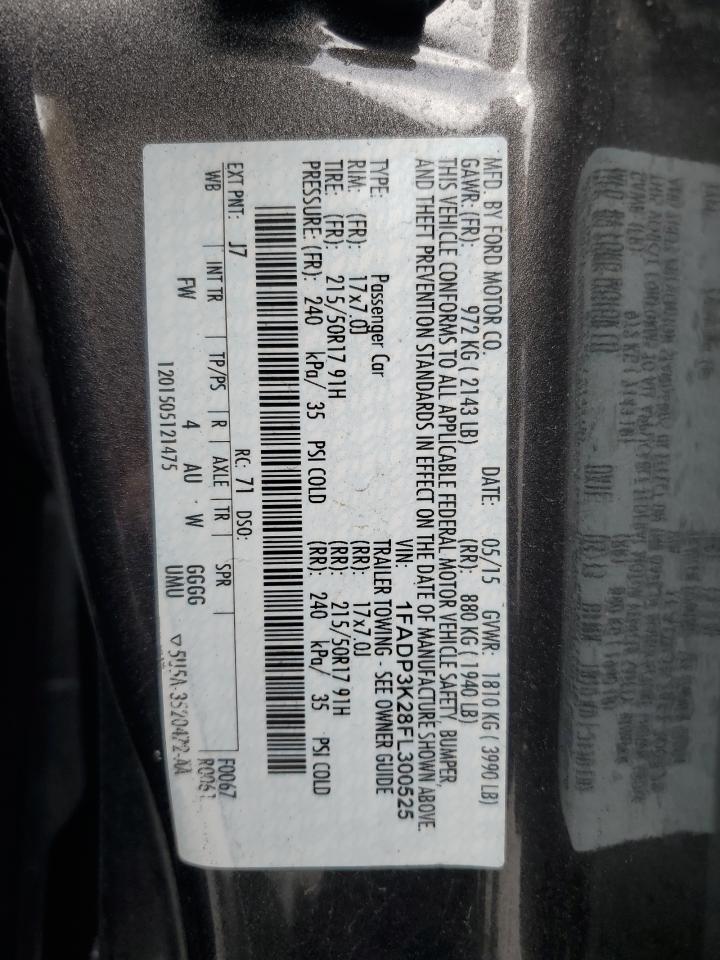 2015 Ford Focus Se VIN: 1FADP3K28FL300525 Lot: 82084655