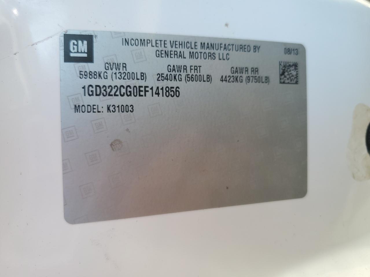 2014 GMC Sierra K3500 VIN: 1GD322CG0EF141856 Lot: 81207545