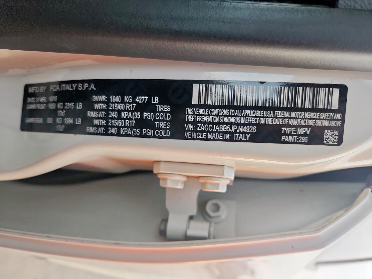 2018 Jeep Renegade Latitude VIN: ZACCJABB5JPJ44926 Lot: 71697355