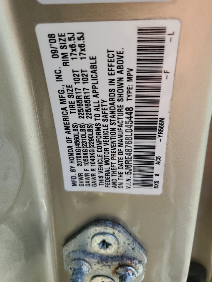 2008 Honda Cr-V Exl VIN: 5J6RE48768L045448 Lot: 80869455