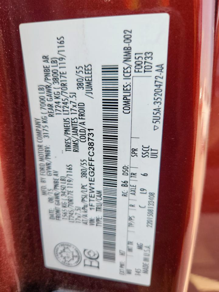 2015 Ford F150 4Wd V6 Crew Cab 3.5L Xlt VIN: 1FTEW1EG2FFC38731 Lot: 81429335