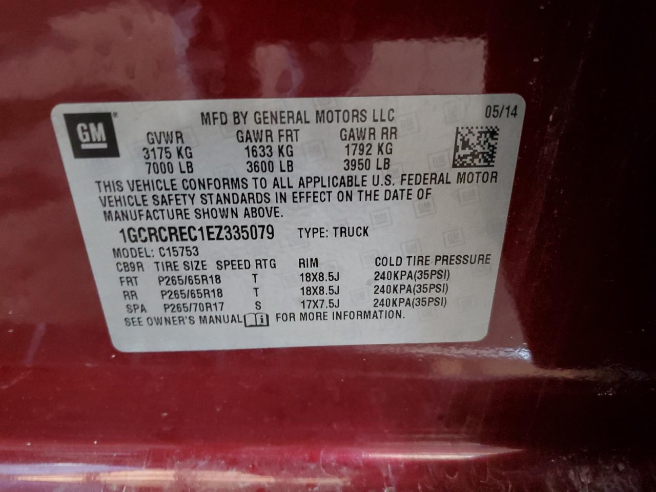 2014 Chevrolet Silverado C1500 Lt VIN: 1GCRCREC1EZ335079 Lot: 84279595