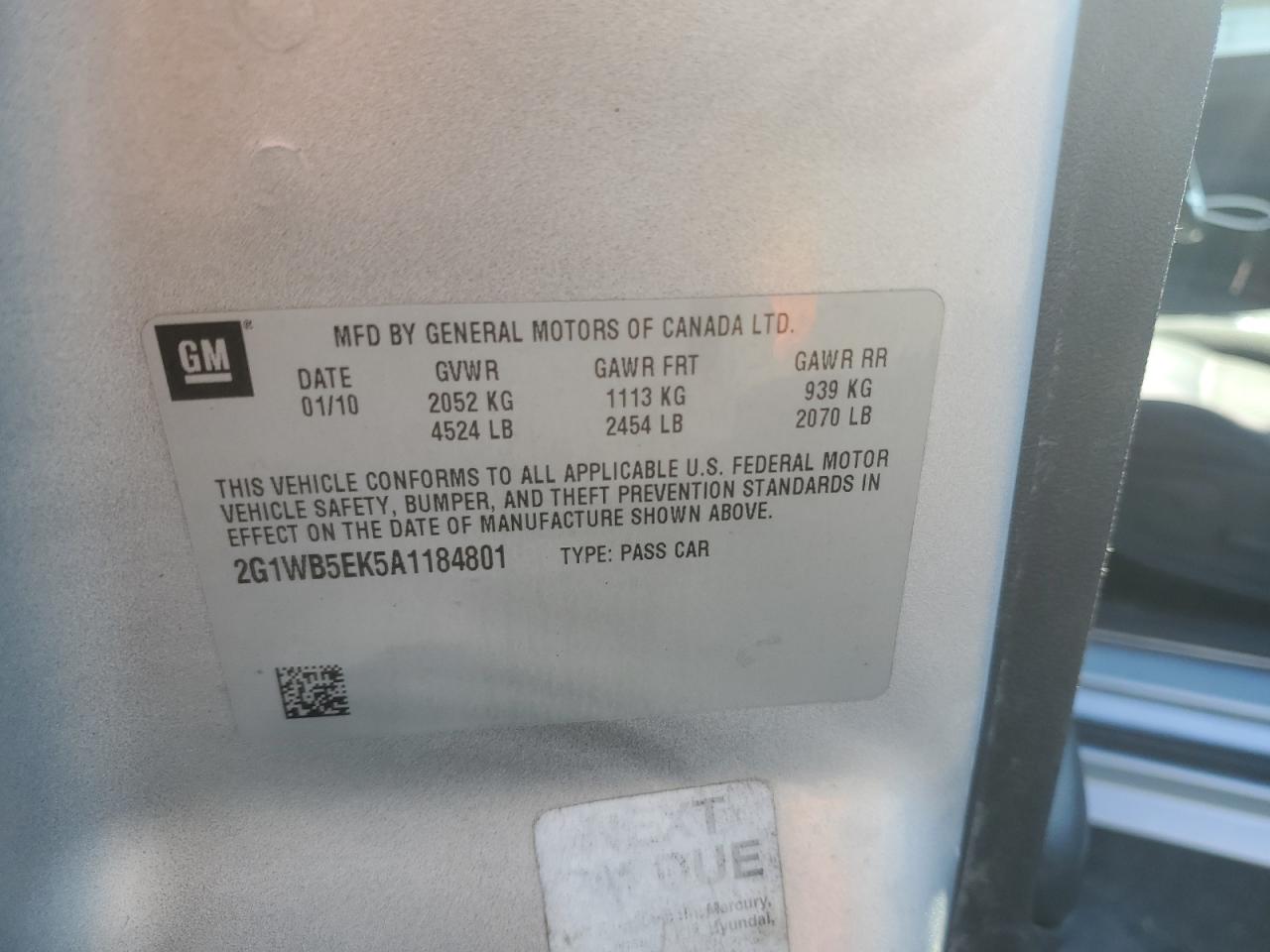 2010 Chevrolet Impala Lt VIN: 2G1WB5EK5A1184801 Lot: 81938425