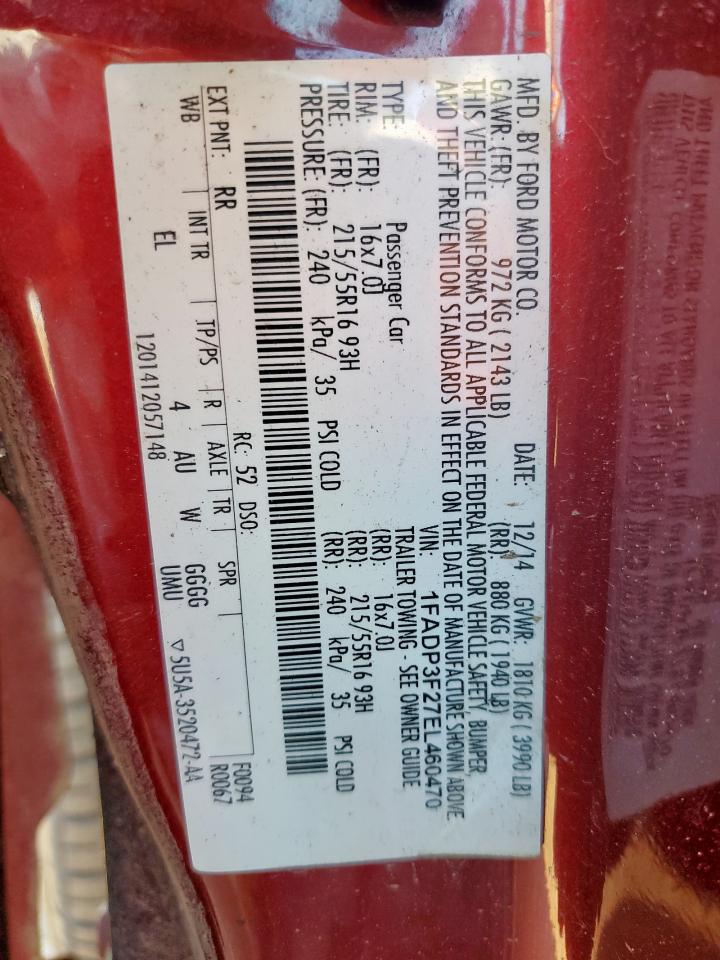 2014 Ford Focus Se VIN: 1FADP3F27EL460470 Lot: 72052855