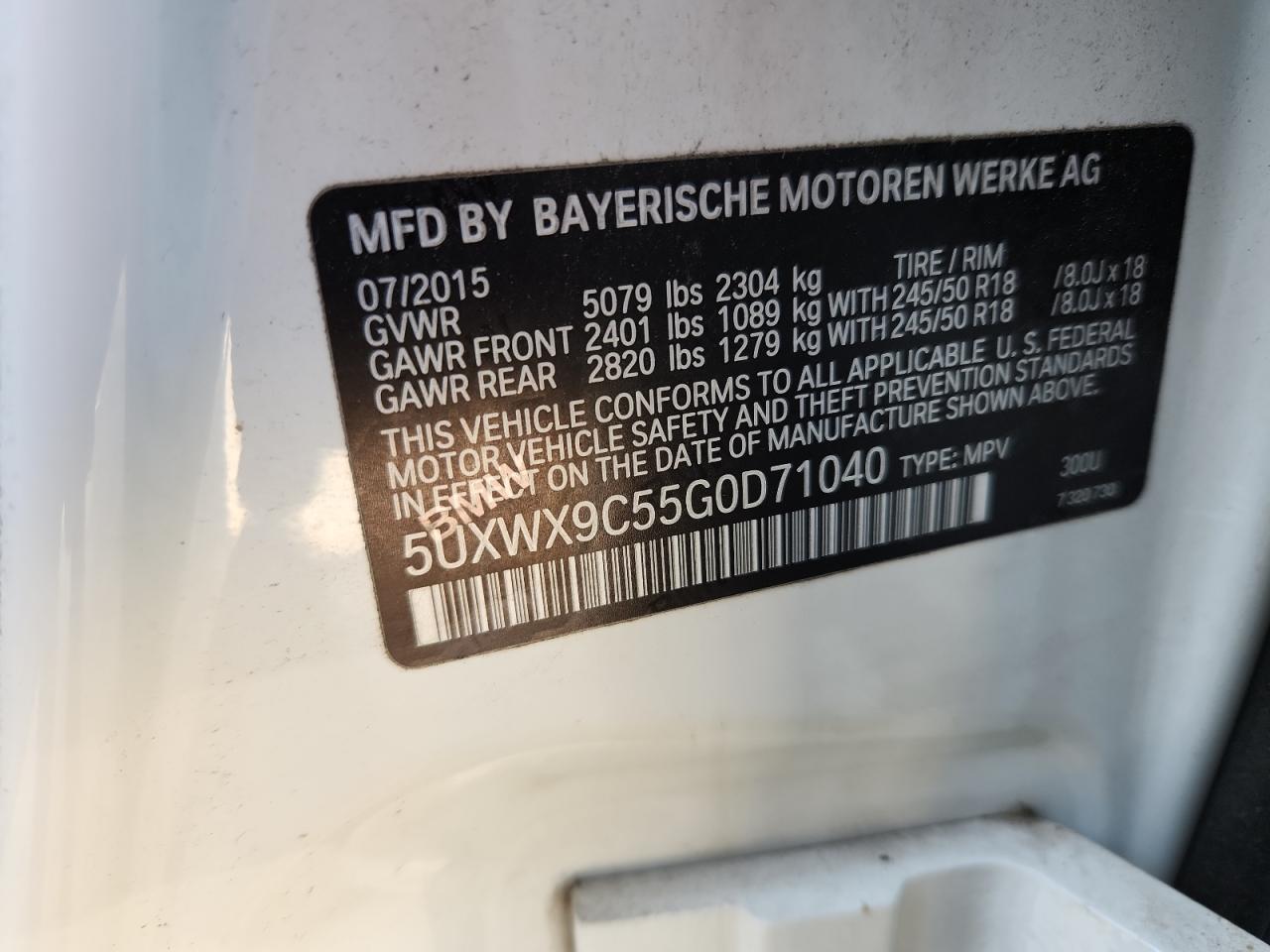 2016 BMW X3 xDrive28I VIN: 5UXWX9C55G0D71040 Lot: 71880985