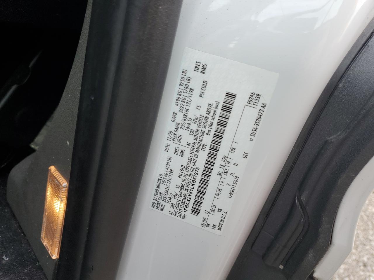 2020 Ford Transit T-350 VIN: 1FBAX2Y81LKB57975 Lot: 81626765