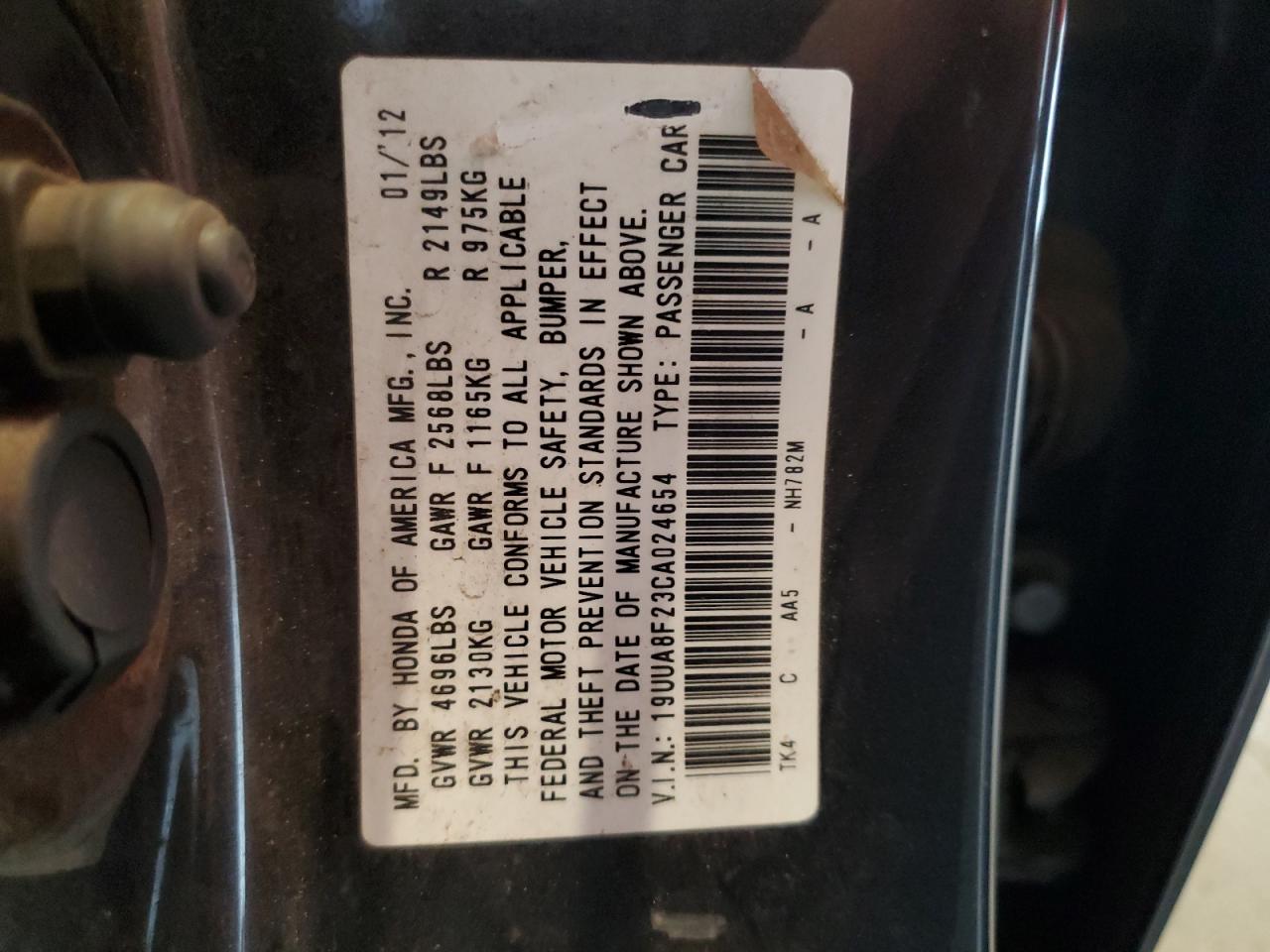 2012 Acura Tl VIN: 19UUA8F23CA024654 Lot: 81340405