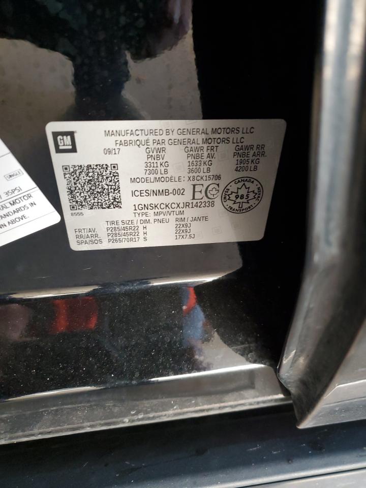 2018 Chevrolet Tahoe K1500 Premier VIN: 1GNSKCKCXJR142338 Lot: 80656185