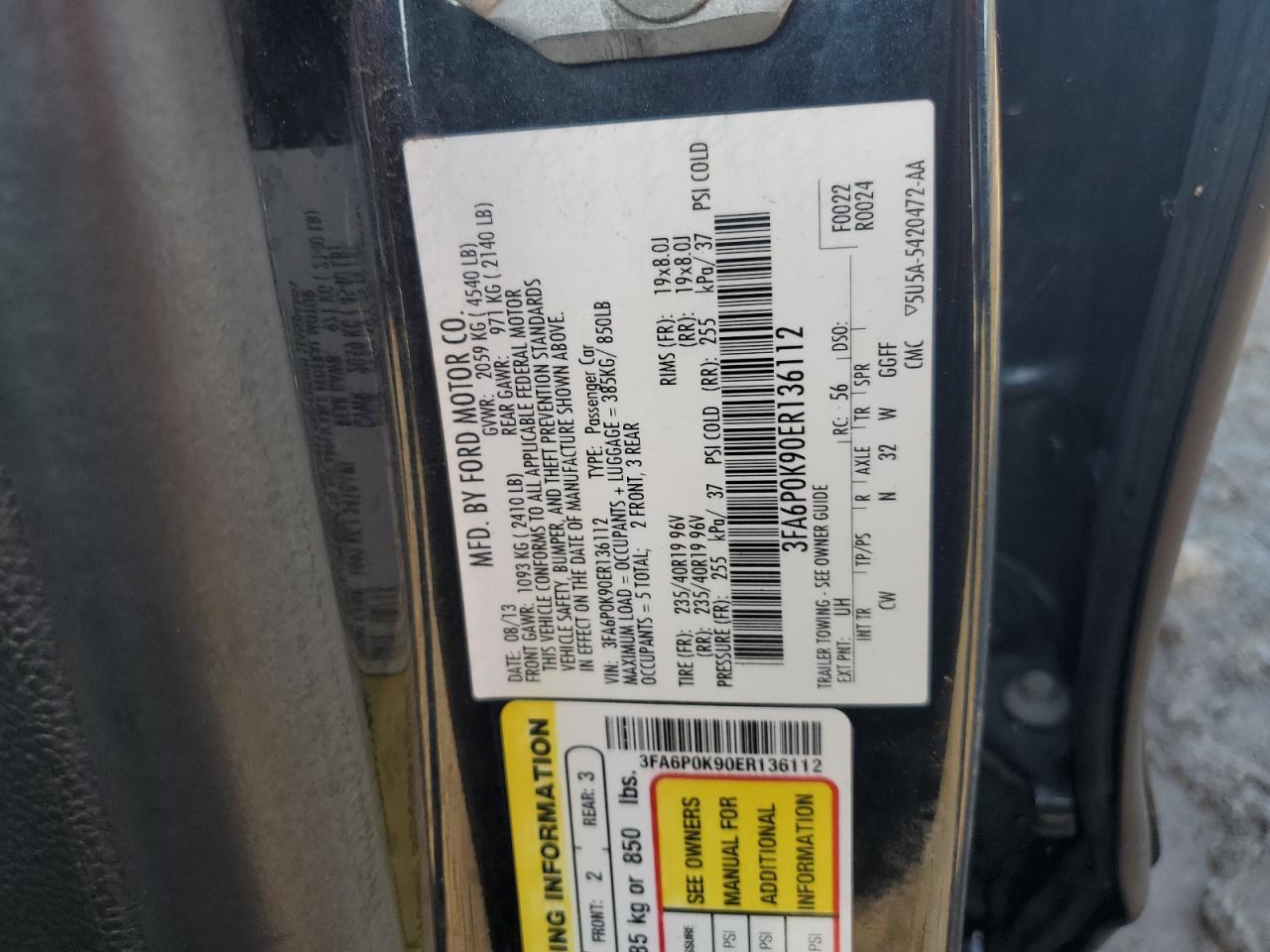 2014 Ford Fusion Titanium VIN: 3FA6P0K90ER136112 Lot: 81823715