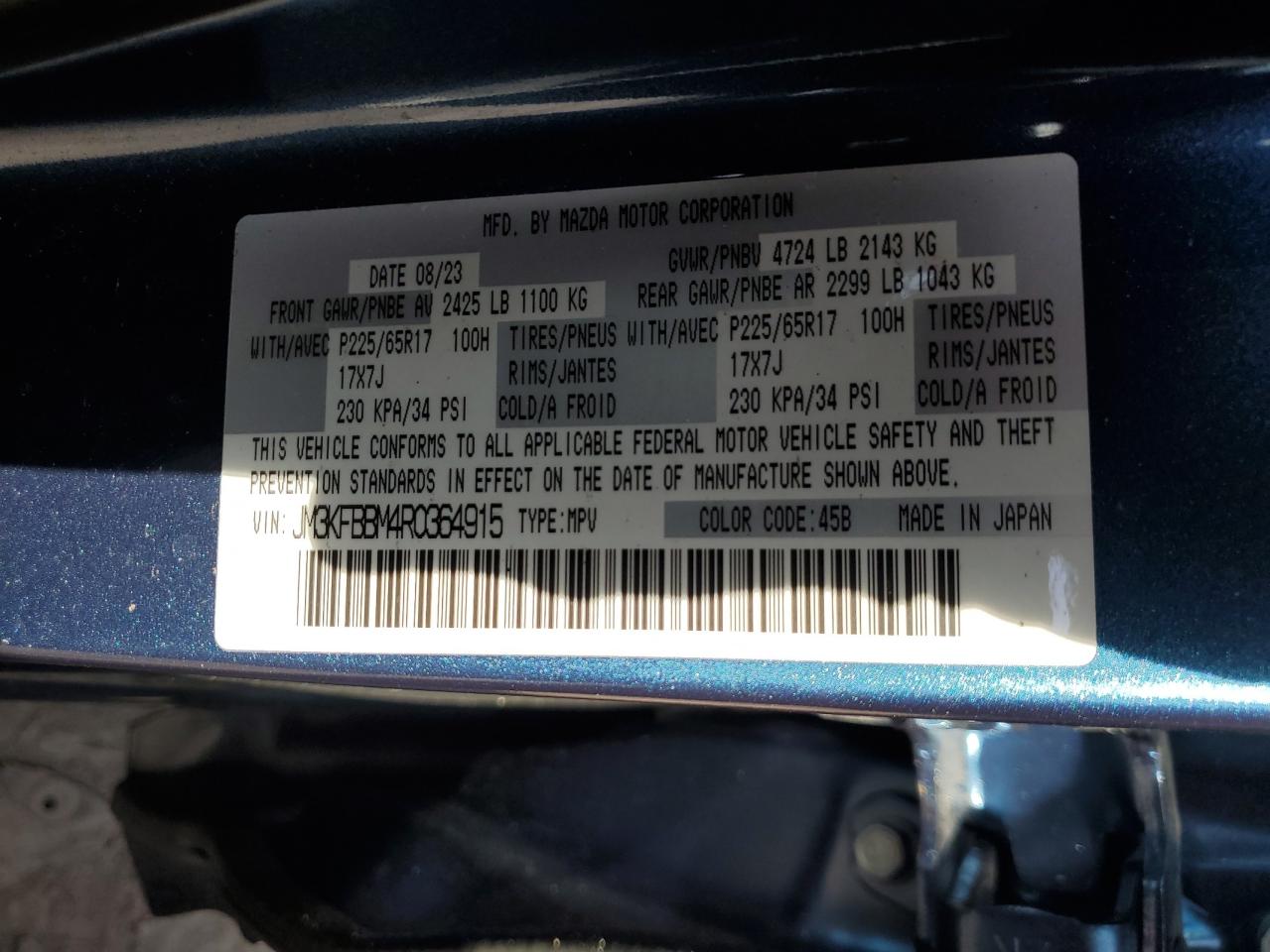 2024 Mazda Cx-5 Select VIN: JM3KFBBM4R0364915 Lot: 71710315