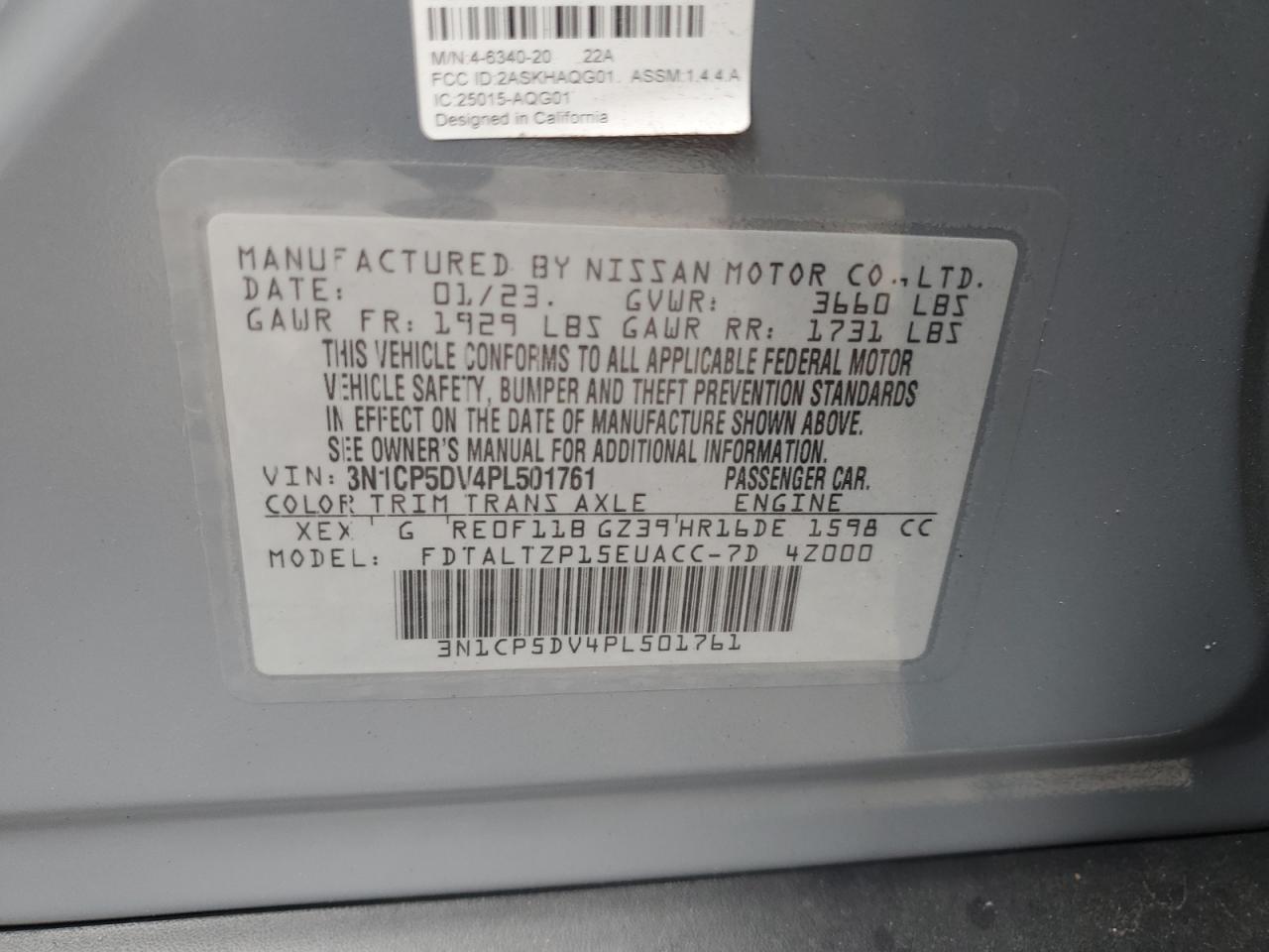 2023 Nissan Kicks Sr VIN: 3N1CP5DV4PL501761 Lot: 83784365