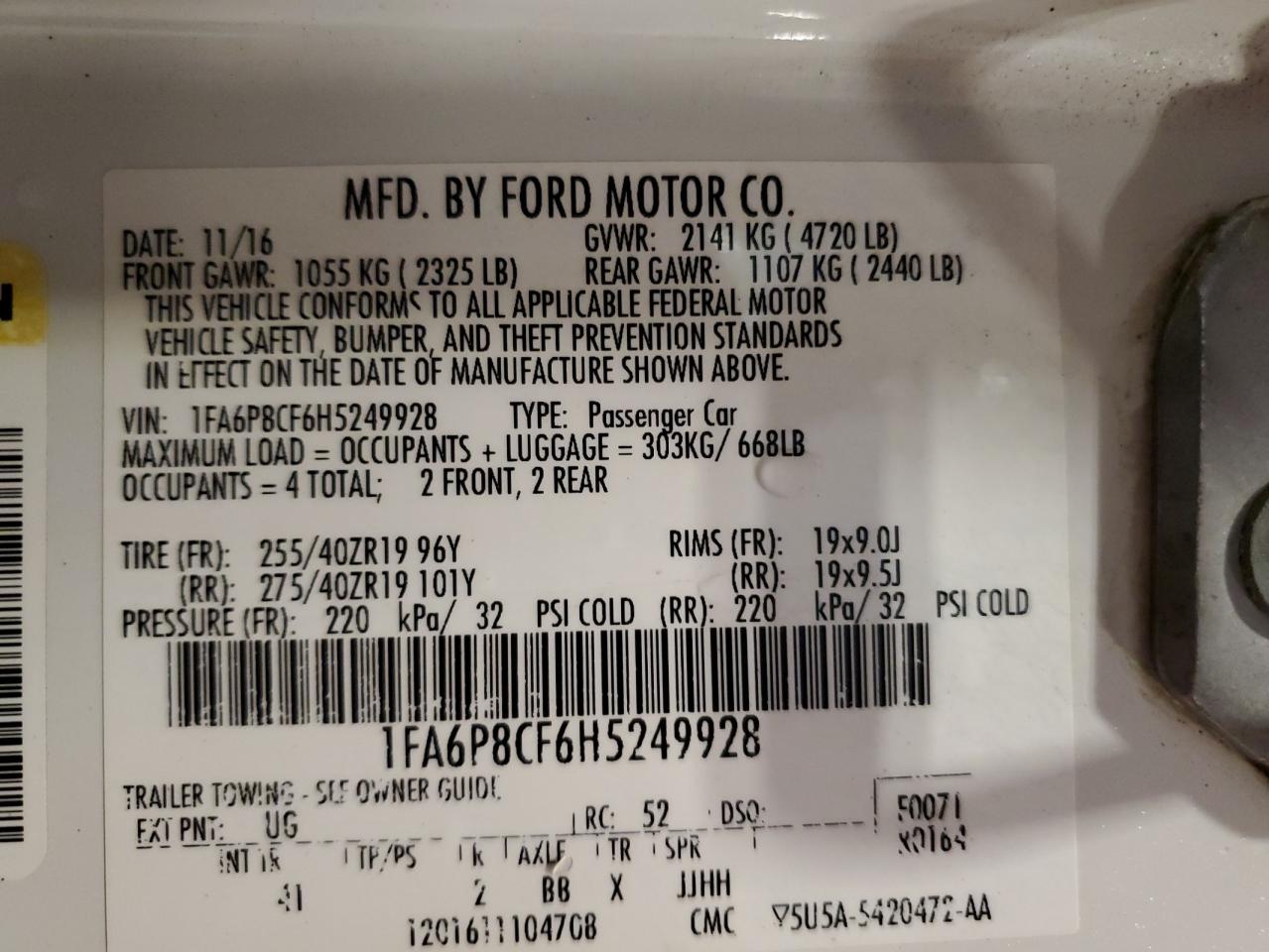 2017 Ford Mustang Gt VIN: 1FA6P8CF6H5249928 Lot: 80097935