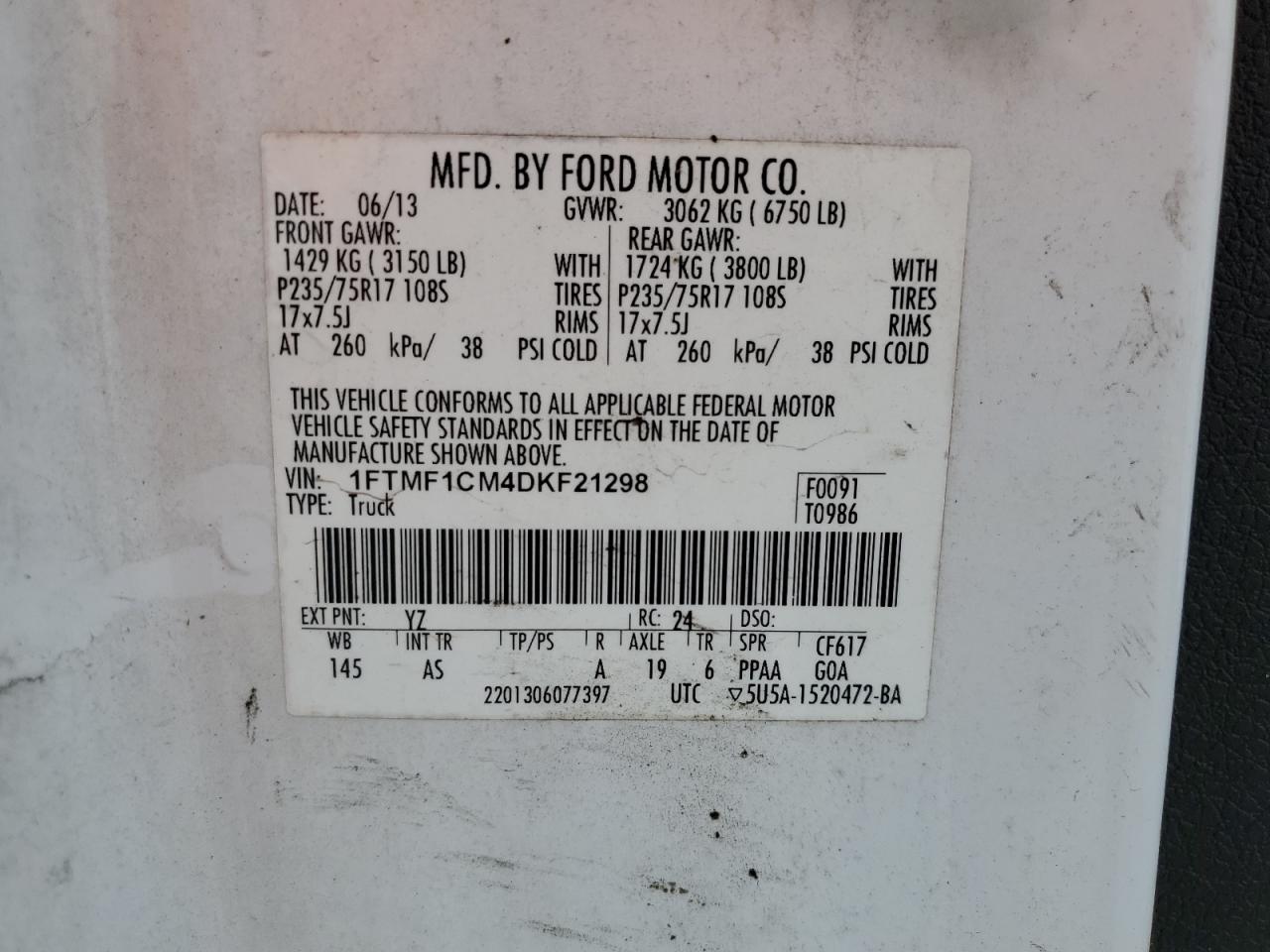 2013 Ford F150 VIN: 1FTMF1CM4DKF21298 Lot: 83977155