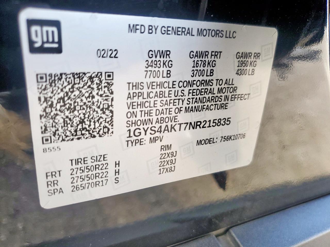 2022 Cadillac Escalade Luxury VIN: 1GYS4AKT7NR215835 Lot: 84795245