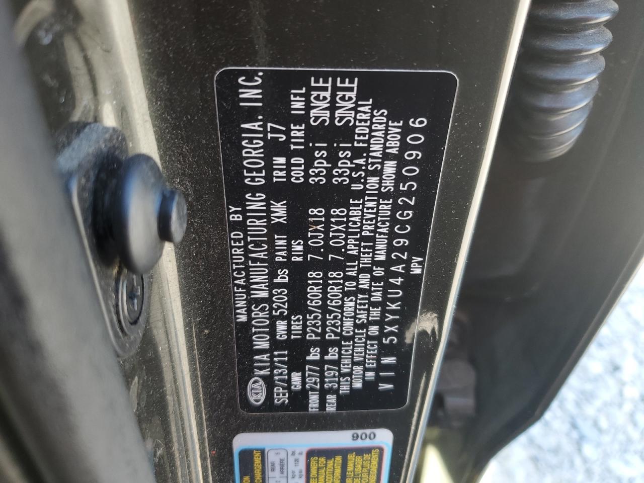 2012 Kia Sorento Ex VIN: 5XYKU4A29CG250906 Lot: 80803615