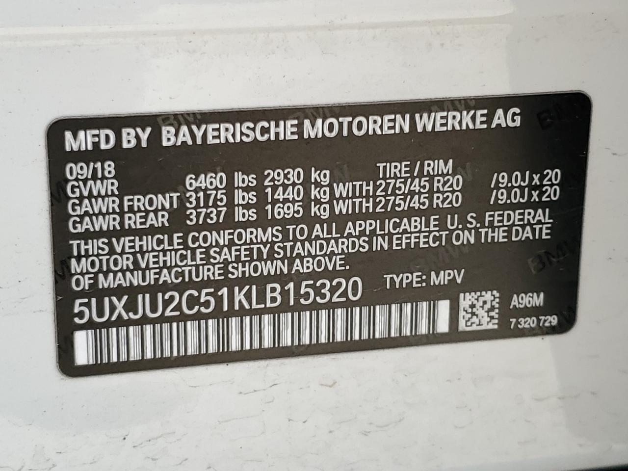 2019 BMW X5 xDrive50I VIN: 5UXJU2C51KLB15320 Lot: 71434725