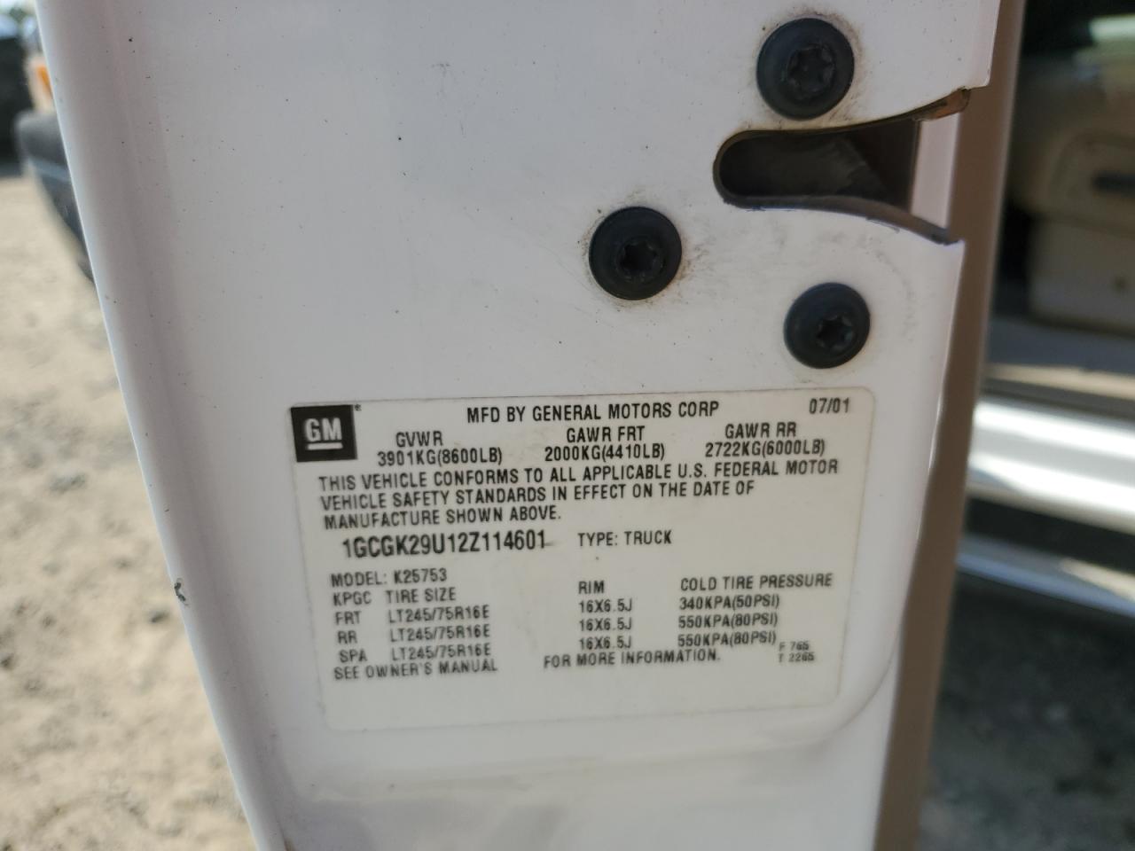 2002 Chevrolet Silverado K2500 VIN: 1GCGK29U12Z114601 Lot: 80758745
