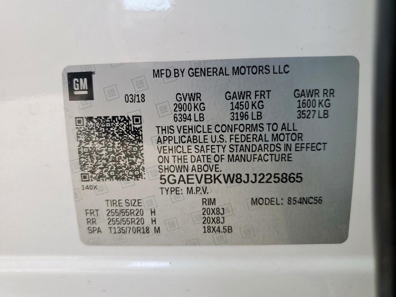 2018 Buick Enclave Premium VIN: 5GAEVBKW8JJ225865 Lot: 71221915